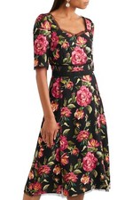 NWT  DOLCE & GABBANA floral print midi black dress size 40