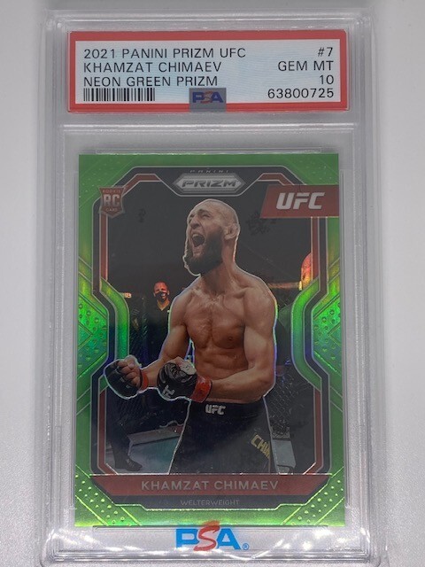 2021 UFC Prizm Neon Green Khamzat Chimaev /75 PSA 10