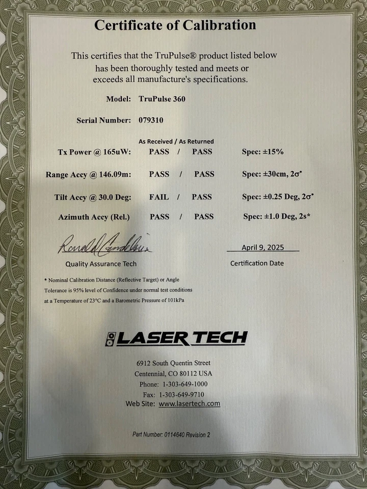 Laser Technology TruPulse 360B 激光测距仪 ~ 校准和服务 2025 — 第 2/4 张图片