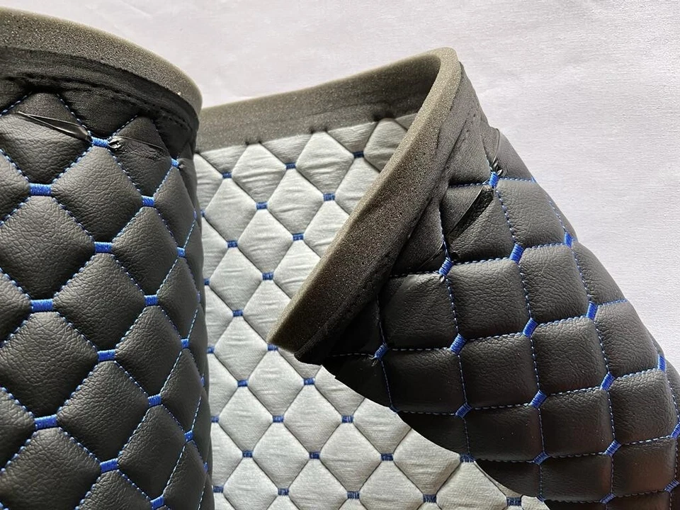 LEATHERETTE Fabric Foam Quilted BLACK AND BLUE Car Seat Upholstery Foto 3 de 4