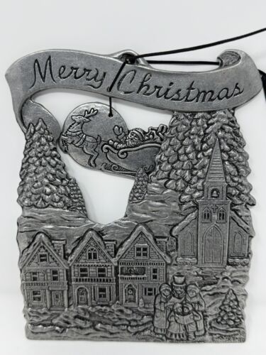 VTG Christmas SANTA SLEIGH REINDEER VILLAGE Pewter DOOR CHIME Wall Hanging Decor - Picture 3 of 11