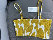 A New Day Womens Print/Pattern Smocked Tube Top w/Straps, Yellow Size M