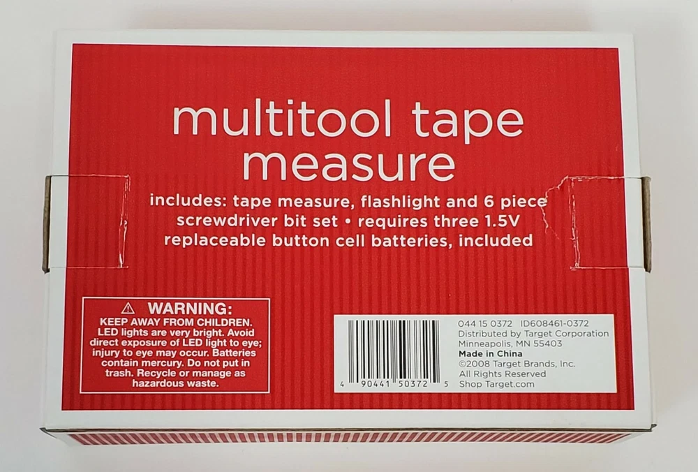 Multi-Tool Kit LED Flashlight Tape Measure Screwdriver & 6 Bits 3 1/2"