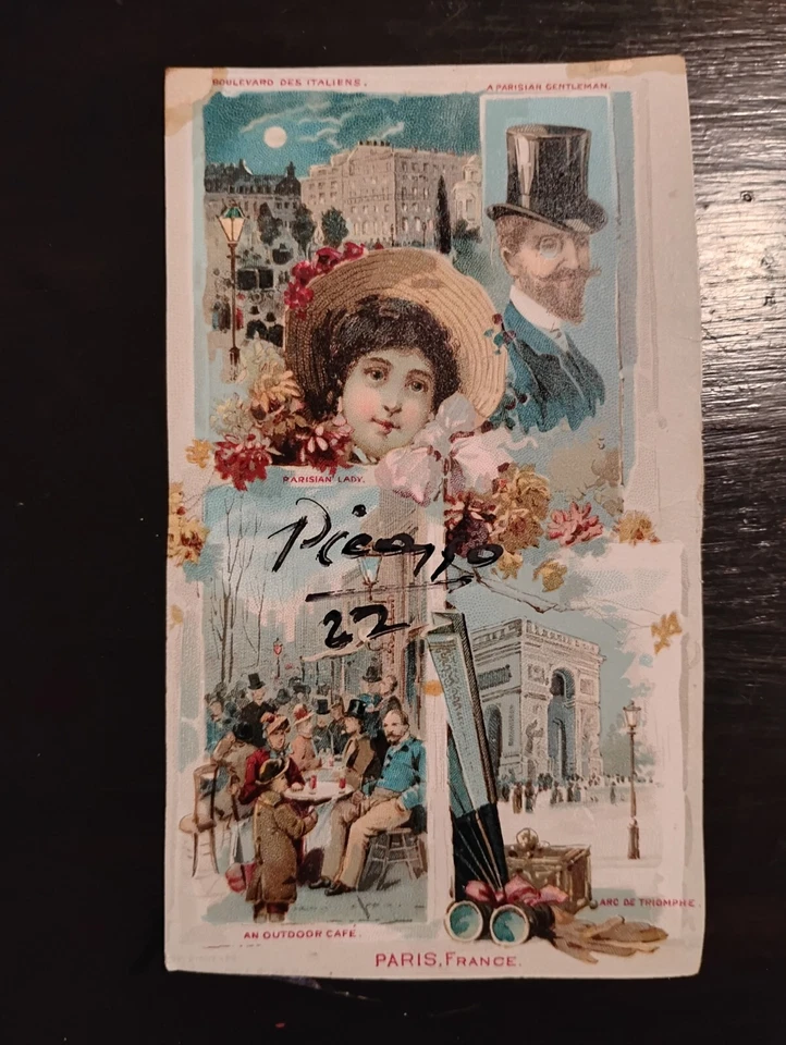 Cartão assinado por Pablo Picasso certificado de autenticidade incluído 1891 Arbuckle Coffee cartão comercial - Imagem 3 de 4