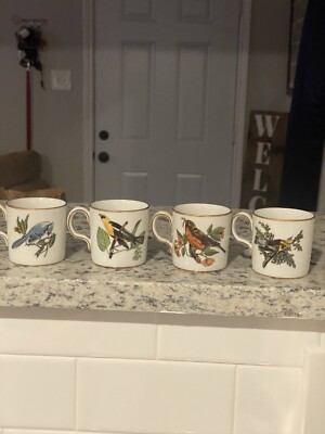 Neiman Marcus 4- FF Fitz Floyd Porcelain Birds Demitasse Espresso Cup Gold Trim