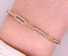 3Ct Round Cut Lab Created Diamond Paper Clip Bracelet 14K Yellow Gold Plated