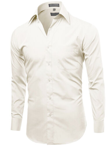 Herren Knopfleiste formelles Kleid Shirt Langarm einfarbig normale Passform - Bild 34 von 82