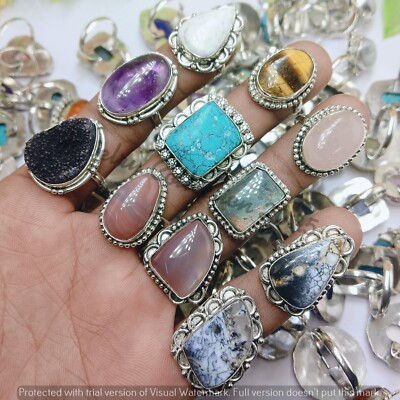 Wow Turquoise & Mix Gemstone 25PCS Rings 925 Silver Plated Wholesale Lot Jewelry