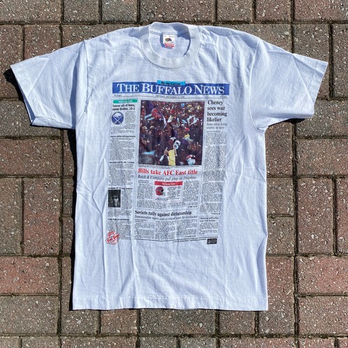 Vintage Buffalo Bills AFC Champions Large T-Shirt Newspaper Headline 90s NFL Tee