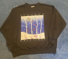 Vintage 90 s Made In USA Seasons Greetings Winter Nature Sweatshirt Sz XL