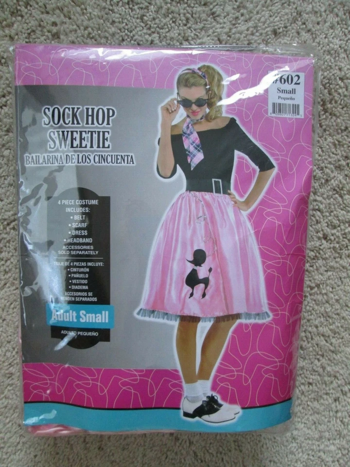 ADULT WOMEN'S SOCK HOP SWEETIE POODLE SKIRT 50'S COSTUME PINK SMALL 2-4 (NEW) - Image 4 of 4