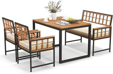 Cozy 4-Piece Patio Dining Set with Cushions Umbrella Hole for Outdoor Relaxati
