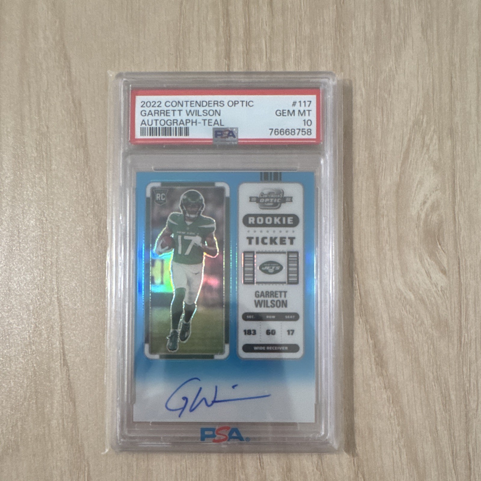 Garrett Wilson Panini Contenders Optic #117 Autograph-Teal