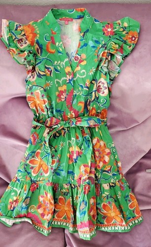Flying Tomato Women’s M Green Floral Ruffle Sleeve Mini Dress Boho BEAUTIFUL