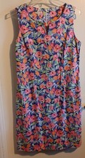 Talbots Womens Sleeveless Sheath Dress Size 8 Floral Navy Blue Rose Green Pocket