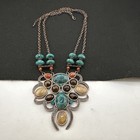 Vintage Lucite Rhinestone Carnelian Beaded Statement Necklace Bronze Tone — photo 2