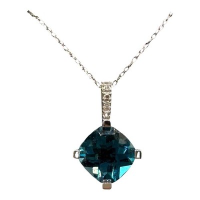 London Blautopas Diamant Collier 10K Weißgold 18 Zoll Neu