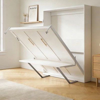 Queen Size Murphy Wall Bed Foldable Bed w/Desk ,Automatic Leg for Living Room