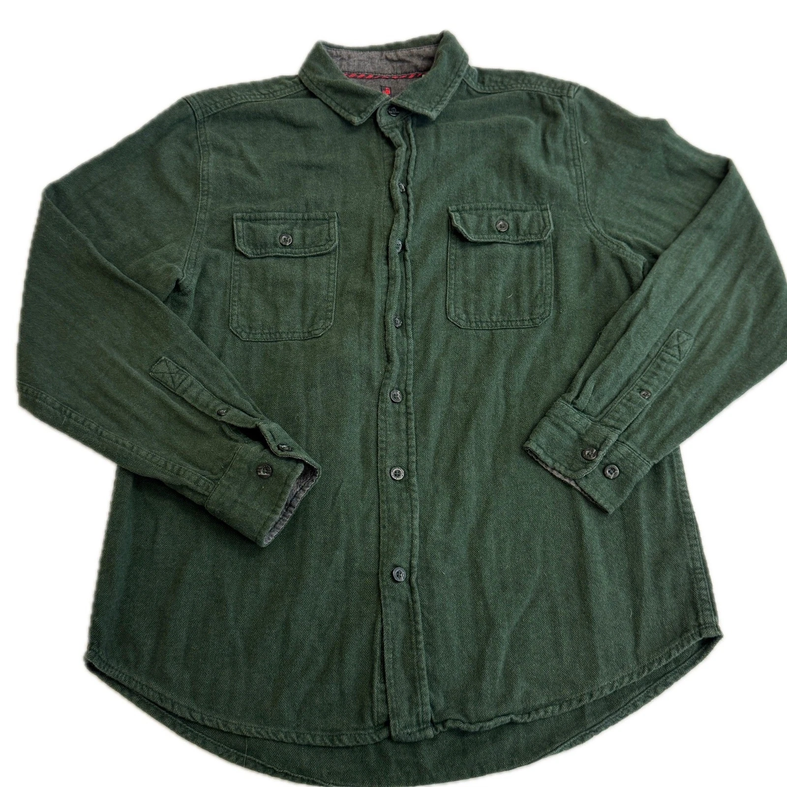 Woolrich Shirt Mens Medium Green Flannel Cotton Button Up Outdoors Hiking Grunge