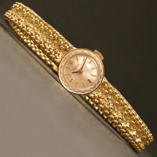 Stunning Vintage Rolex Solid 14K Yellow Gold Woman's Mesh Bracelet Watch