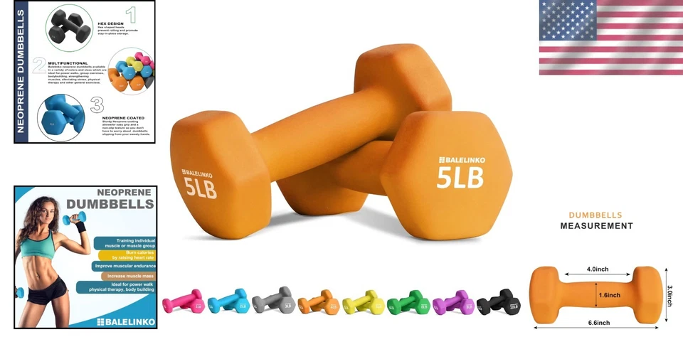 无滚六边形力量训练哑铃 - 5 磅一对适用于所有健身水平 — 第 2/4 张图片