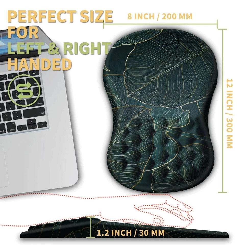 Ergonomic Mouse Pad Wrist Rest Support Non-Slip Computer PC Laptop Green Leaves - Image 4 of 4