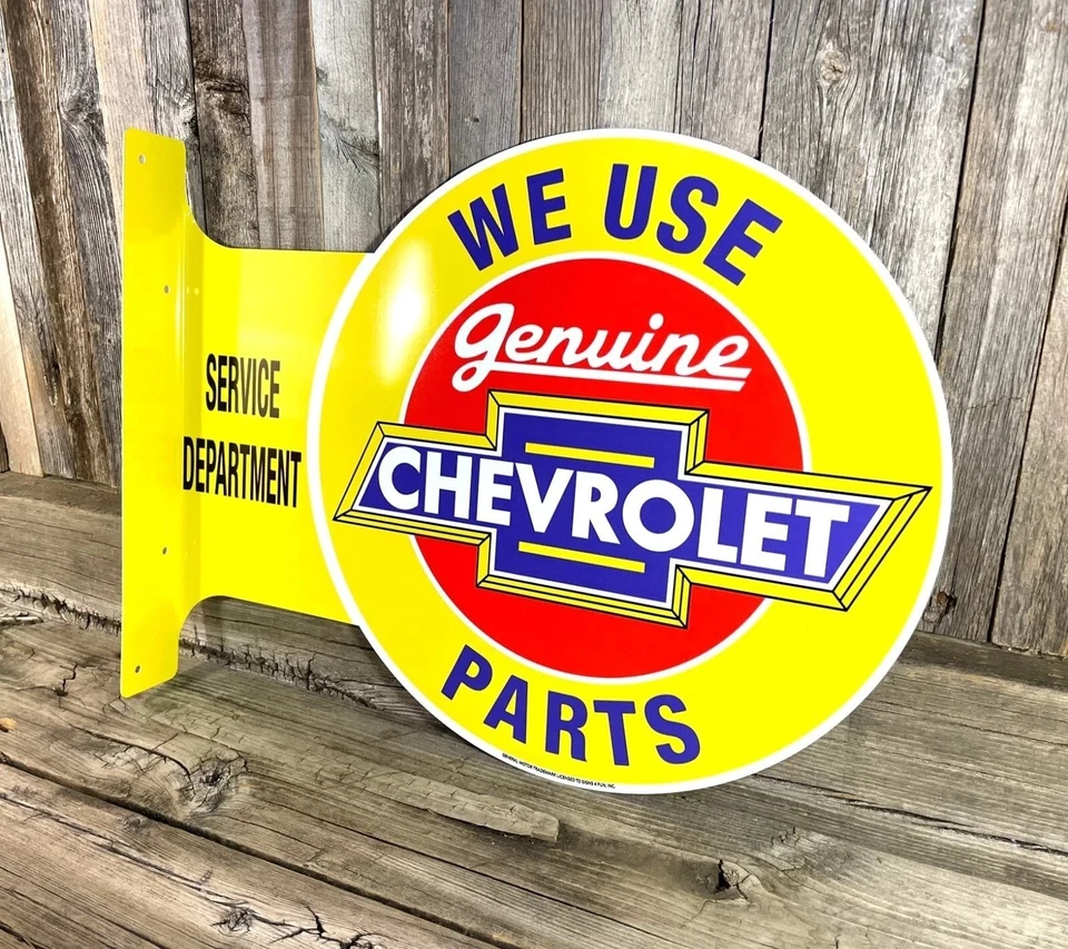 Chevy Parts Large Flange Yellow Metal Sign | Garage, Bar, Decor | Free Shipping - Image 2 of 4