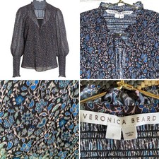 Veronica Beard $277 Jaz Black Blue Floral Balloon Sleeve Blouse NO CAMI Poly 0