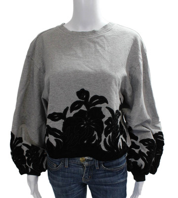 Anthropologie Womens Pullover Sweatshirt Gray Floral Crewneck Long Sleeve Size S