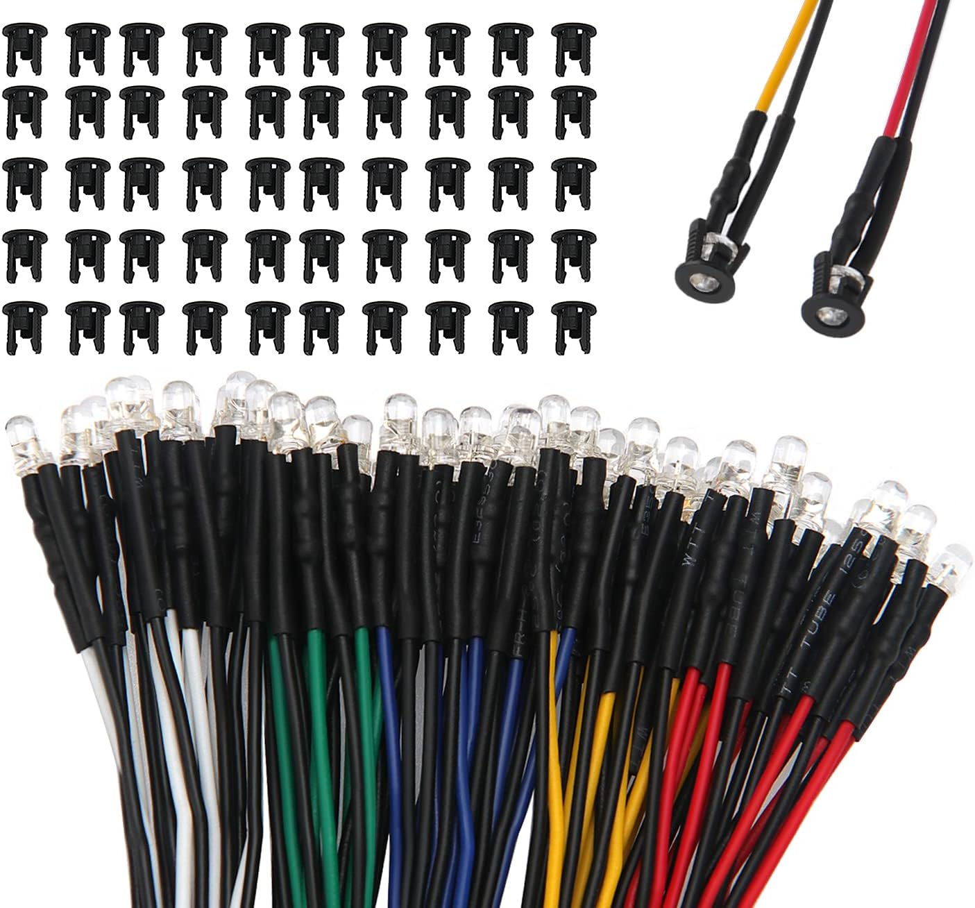 50 PCS 3Mm 12V Prewired LED Diodes Light, White Red Yellow Blue Green, 20Cm Prew
