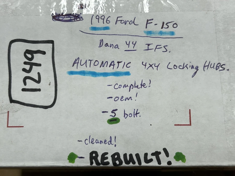 RECONSTRUIDO 80-96 Ford F-150 - Dana 44 IFS - 5 pernos bujes de bloqueo automático 4x4 automático Foto 2 de 4