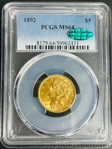 1892 P Liberty Head Half Eagle Gold Coin $5 Five Dollars MS-64 CAC PCGS