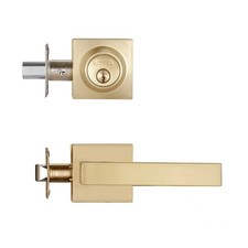 Front Door Locksets with Deadbolt,Heavy Duty Satin Brass Door Handles,Square Ext