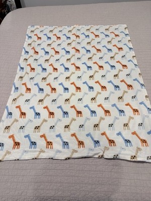 HB Hudson Baby Giraffes Baby Blanket Orange Blue White Tan Brown Minky Dot