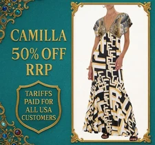 CAMILLA Temples Of Dendara V Neck Hardware Dress With Neck Tie Size M RRP $1299