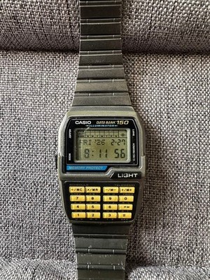 Casio Data Bank 150 Digital Watch Stainless Steel Box Included Used