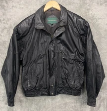 Hill & Archer Men's Leather Bomber Jacket 38 Black Full Zip Pockets Collared