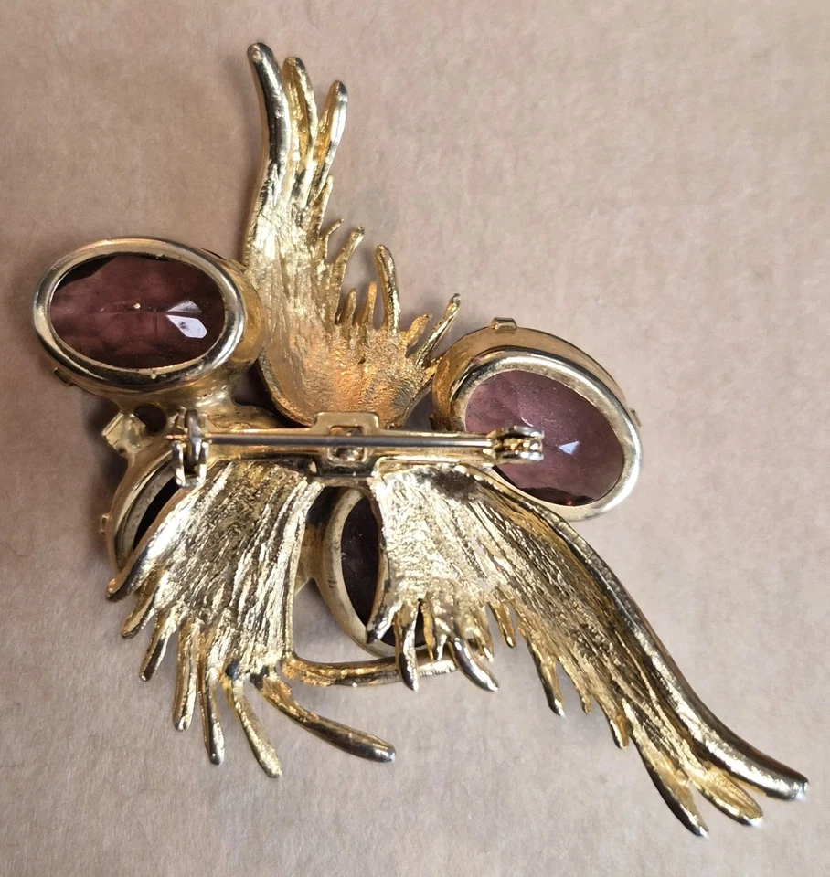 Broche de piedra ovalada púrpura amatista tono dorado MCM vintage RARO Foto 2 de 4