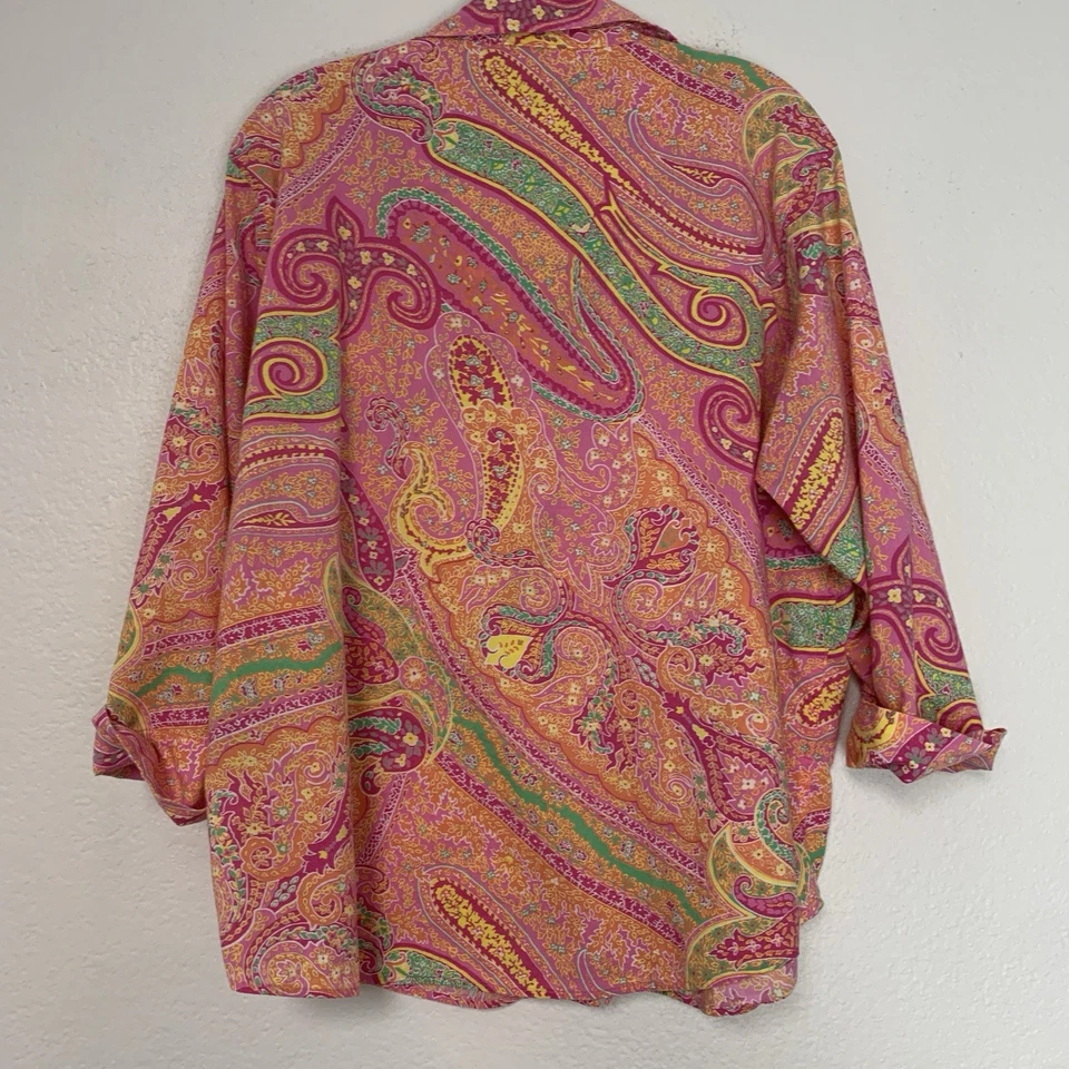 Lauren Ralph Lauren пижама рубашка женщин XL пейсли на пуговицах с воротником розовый богемное - Изображение 4 из 4