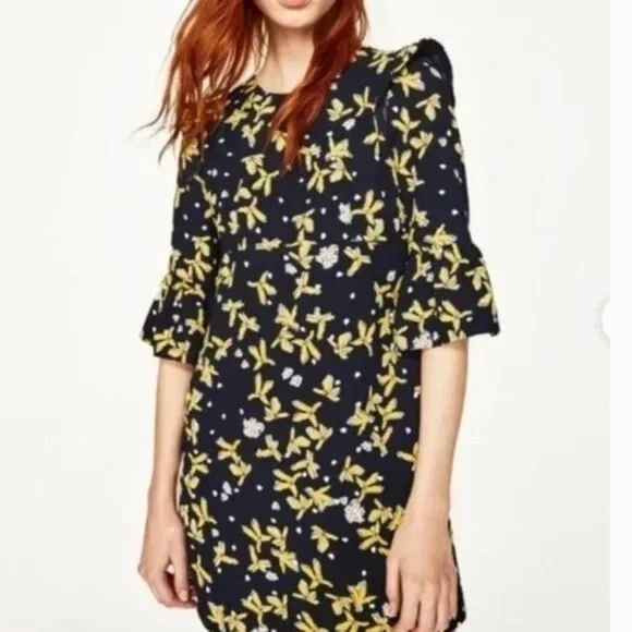 Zara black 2025 and yellow dress