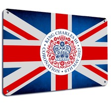 King Charles III Coronation Sign decor, Emblem Union Jack A4 Metal Sign souvenir