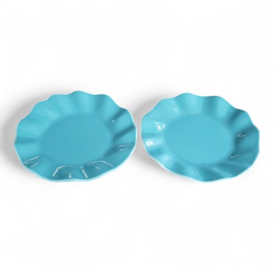 Crate & Barrel Susie B. Eigen 12  Turquoise Ruffle Dinner Plate Made in Portugal