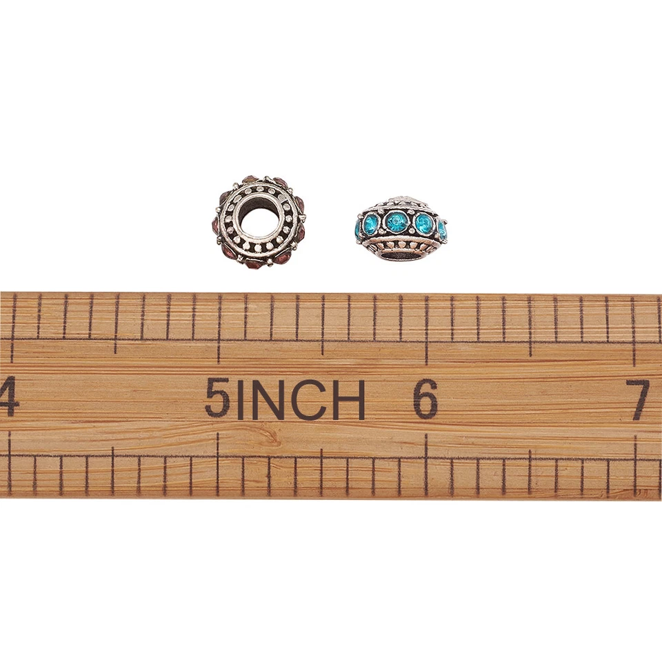 50 peças amuletos de liga tibetana de strass contas europeias Rondelle furo grande 11x7mm - Imagem 4 de 4