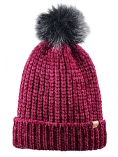 New! D&Y Warm Knit Chenille Cuffed Style Beanie with Cute Faux Fur Pom Finish
