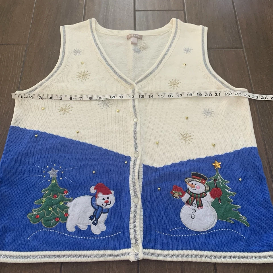 Suéter Chaleco Muñeco de Nieve Oso Polar Vintage Ciervo Blanco Feo Navidad Talla XXL Foto 3 de 4