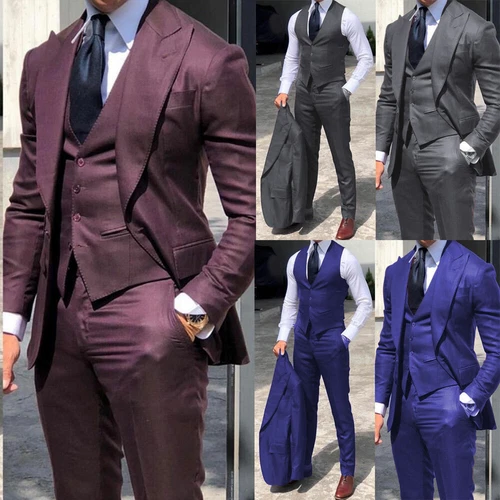 Men's Formal Peak Lapel Business Suits Office Party Groom Wedding Tuxedos Slim - Bild 1 von 21