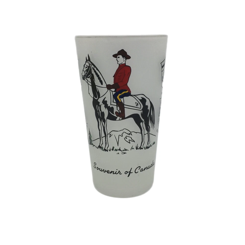 Tumbler Set 4 Canadian Royal Mounties Frosted Glass Souvenir of Canada Barware