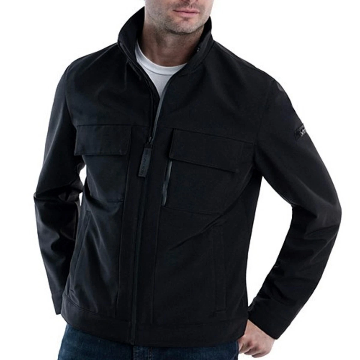 MICHAEL KORS Jacket Black Softshell Multi Pocket MK Coat Mens Size Large