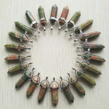 30pcs Natural Stone Unakite Pendants Hexagonal Pillar Pendulum Necklaces New GQ