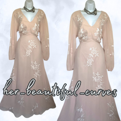 MONSOON MAXIKLEID BESTICKT BLUMEN HOCHZEIT ANLASS PARTY GRÖSSE 18